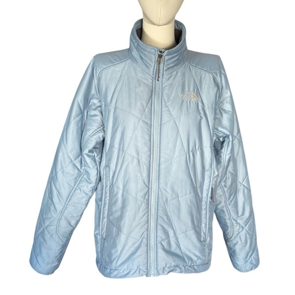 The North Face Light Blue Nylon Long Sleeve Full Zip Jacket Coat Women's L